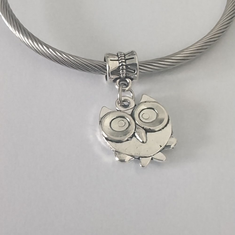 Silver Owl Dangle‎ Charm for Pandora Style Bracelet